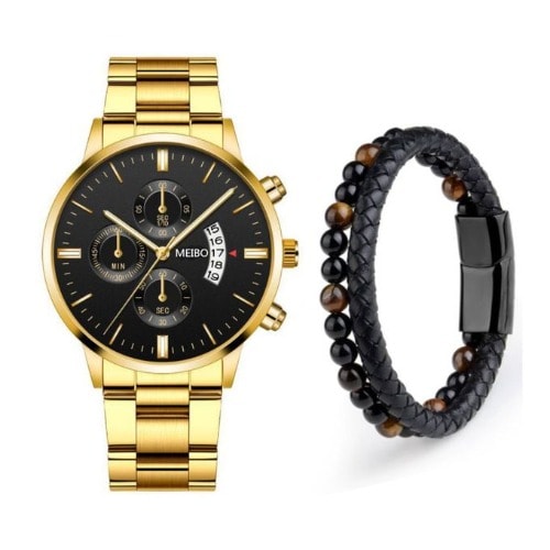 2 In 1 Men Unisex Wrist Watch With Bracelet