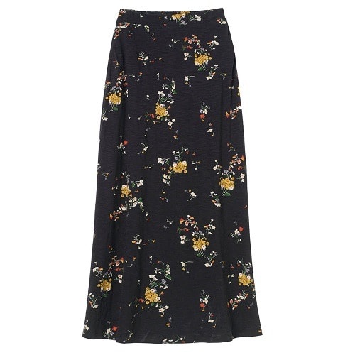 Modal Blend Floral Print Maxi Skirt - Black