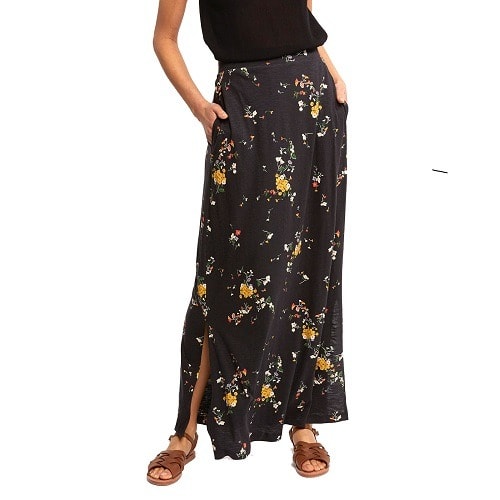 Modal Blend Floral Print Maxi Skirt - Black