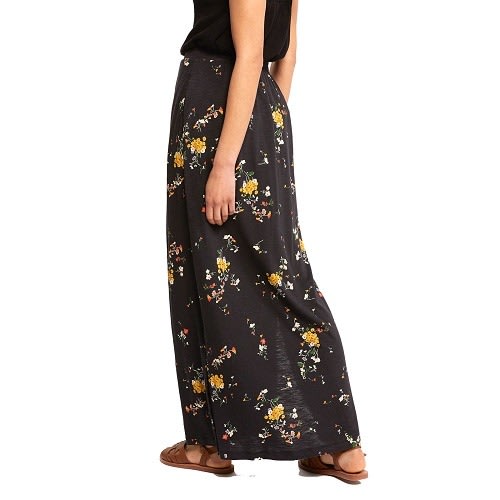 Modal Blend Floral Print Maxi Skirt - Black