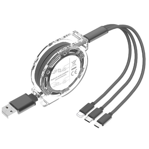 Retractable Usb Cable - 3-in-1 - Black