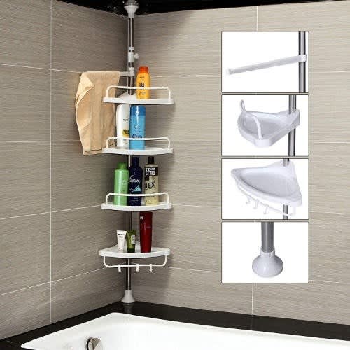 4 Tier Adjustable Bathroom Corner Shelves - White