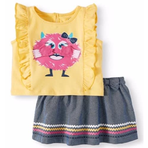 Baby Girl 3d Graphic Ruffle Tank & Skirt 2pc Outfit Set