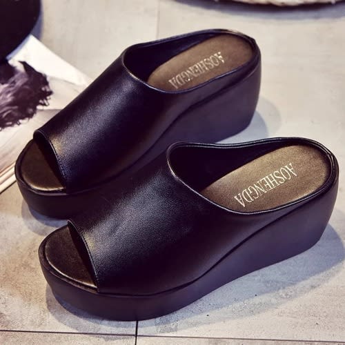 Wedge Slippers For Ladies - Black