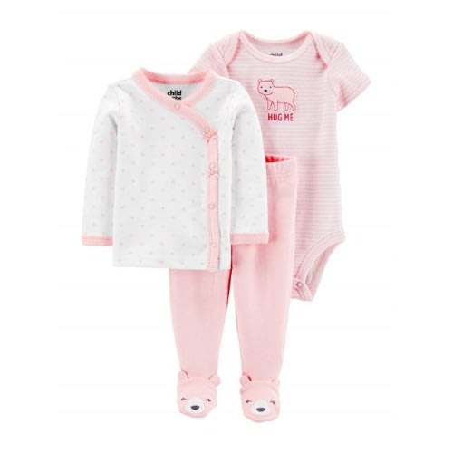 Baby Girl Take Me Home Sleep 'n Play Shirt, Bodysuit And Teddy Footer Pant