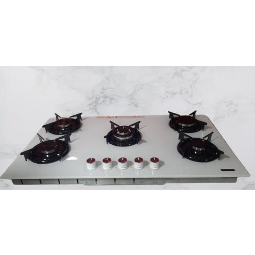 Luxell White Glass 90cm 5 Burner Built-in Gas Cooker/Hob