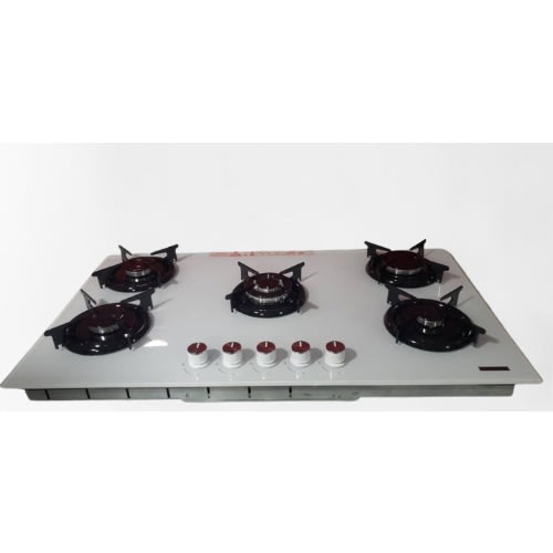 Luxell White Glass 90cm 5 Burner Built-in Gas Cooker/Hob