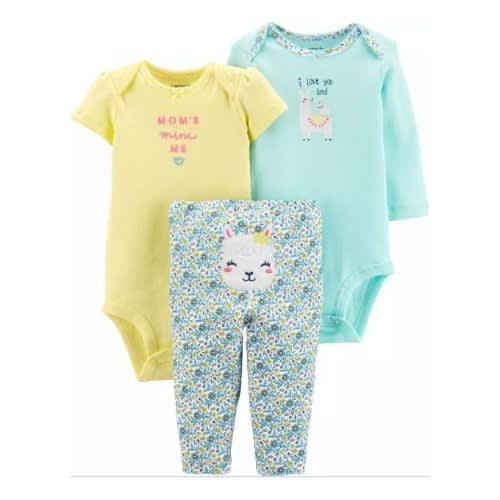 Baby Girl Mom Mini Me Bodysuits And Matching Pant 3 Set- Yellow