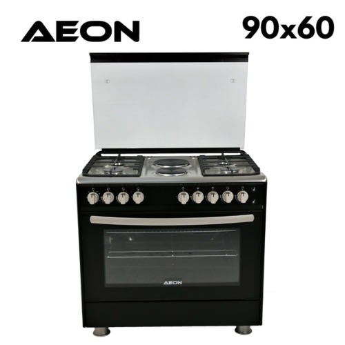 Aeon Gas Cooker 90x60 With 4 Gas + 2 Hot Plate And 2 Gas Oven Burner - Inox Hob - Ff9422gbzj