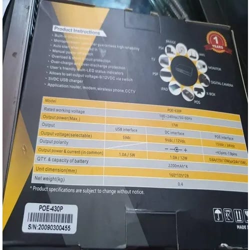 Poe 430p Mini Dc Ups For Router 9v 12v 15v 8800mah