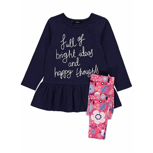 Navy Sparkling Slogan Top And Leggings Outfit
