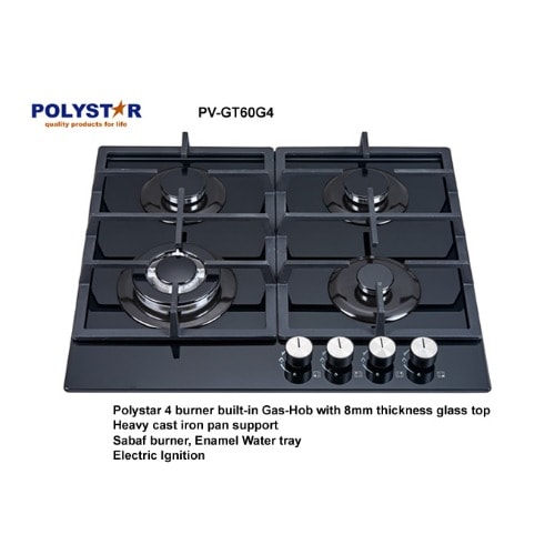 4 Burner Gas Hob With Glass Cooktop
