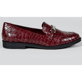 Mock Croc Snaffle Loafers - Burgundy