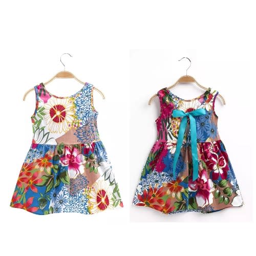 Girls Floral Sleeveless Dress -  Multicolor