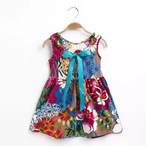 Girls Floral Sleeveless Dress -  Multicolor