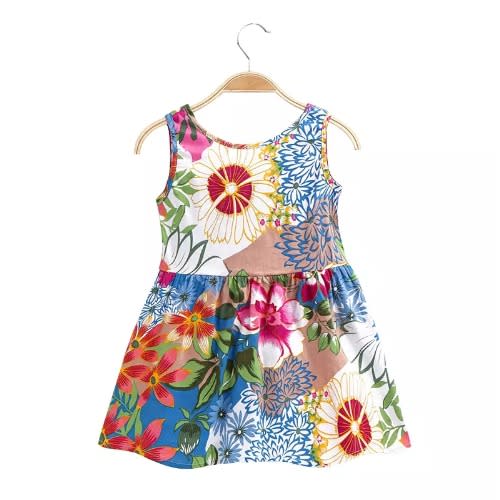 Girls Floral Sleeveless Dress -  Multicolor