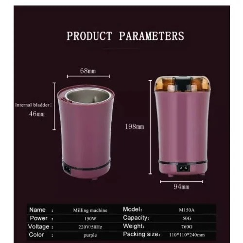Dry Mill Grinder For Spices And Grains - 150W