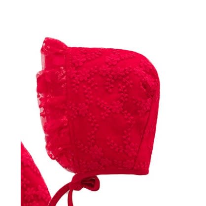 Girl Newborn Christening Longs With Cap - Red