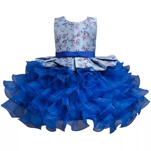 Girl Floral Design Flair With Ruffles - Blue