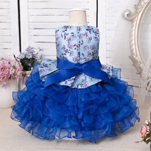 Girl Floral Design Flair With Ruffles - Blue