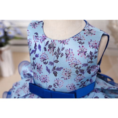 Girl Floral Design Flair With Ruffles - Blue