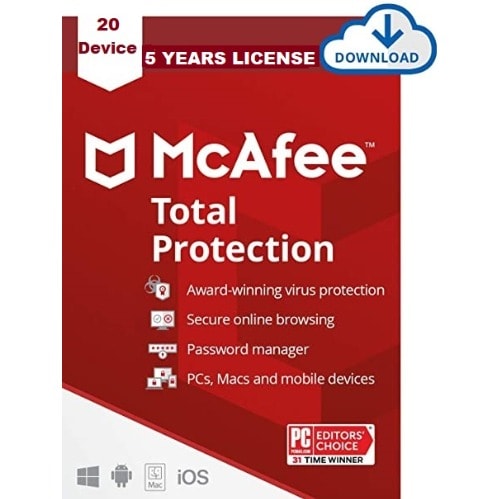 Mcafee Total Protection 2021-20 Device -5 Years License