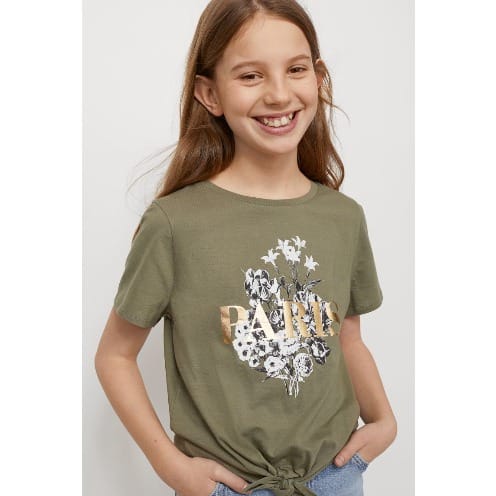Classy Green Tie Hem Top For Girls
