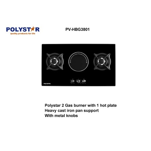 Tempered Glass 2 Burner + 1 Hot Plate Pv-hbg3801