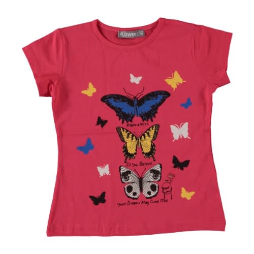 3 Set Butterfly Girl T-shirt - Fuchsia Pink
