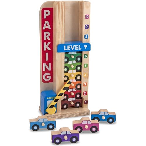 Stack & Count Wooden Parking Garage With 10 Cars