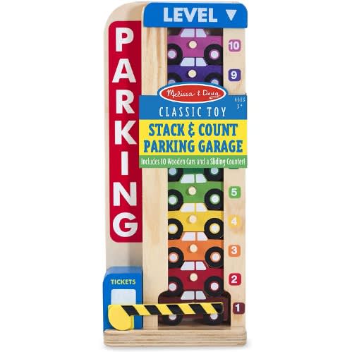 Stack & Count Wooden Parking Garage With 10 Cars