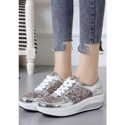 Ladies Wedge Sequence Sneakers