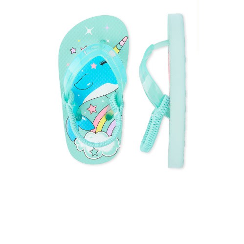 Girls Toddlers Narwhal Flip Flops- Aqua -