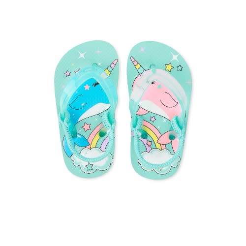 Girls Toddlers Narwhal Flip Flops- Aqua -