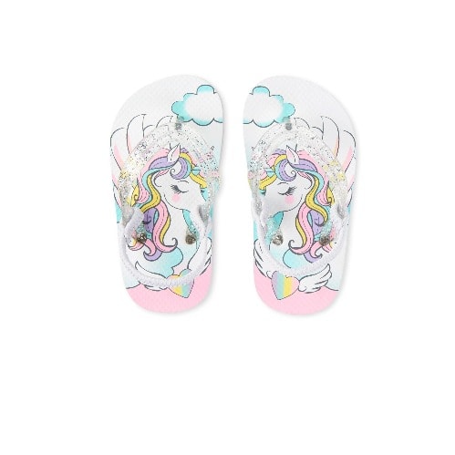 Toddler Girls  Glitters Unicorn Flip Flops-  White