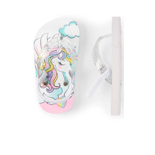 Toddler Girls  Glitters Unicorn Flip Flops-  White