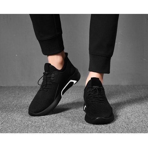 Men's Lace-up Breathable Sports Sneakers - Black