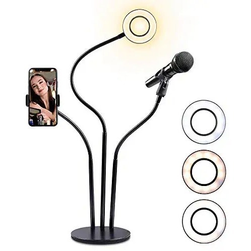 Professional Selfie Ring Light + Cell Phone & Webcam Holder Stand