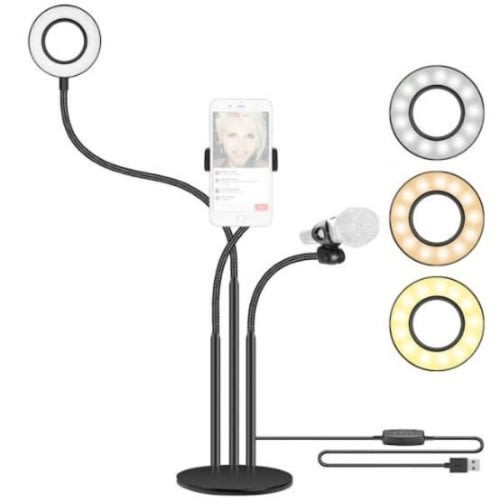 Professional Selfie Ring Light + Cell Phone & Webcam Holder Stand