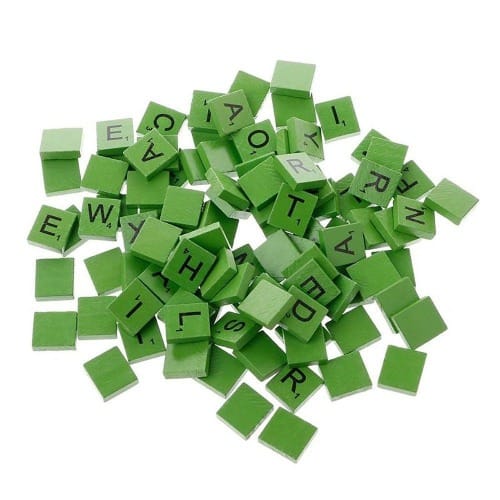 100 Pcs Wooden Craft  Alphabets Scrabble Tiles   - Green