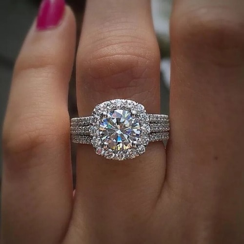Sterling Silver Wedding & Engagement Ring + Ring Case