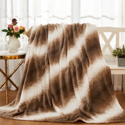 Mon Chateau Luxury Ombre Super Soft Ultra-plush Textured Flannel Throw, 60" X 70" - Tan