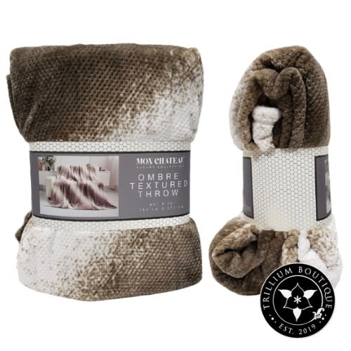 Mon Chateau Luxury Ombre Super Soft Ultra-plush Textured Flannel Throw, 60" X 70" - Tan