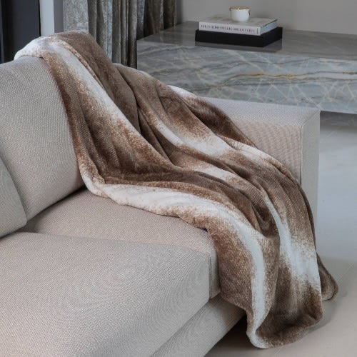 Mon Chateau Luxury Ombre Super Soft Ultra-plush Textured Flannel Throw, 60" X 70" - Tan