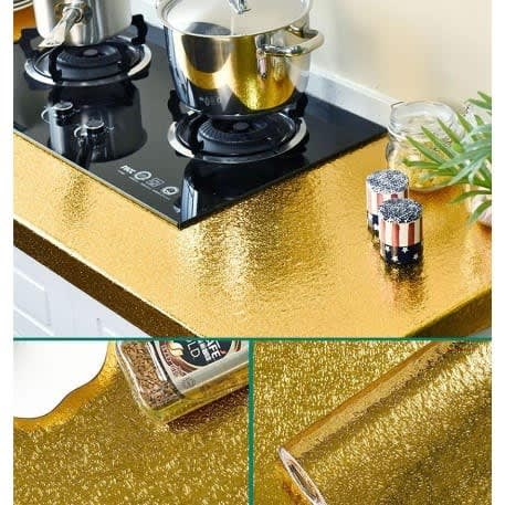 Self Adhesive Oil-Proof Waterproof Stickers Aluminum Foil - Orange Peel Gold - 61cm X 2m