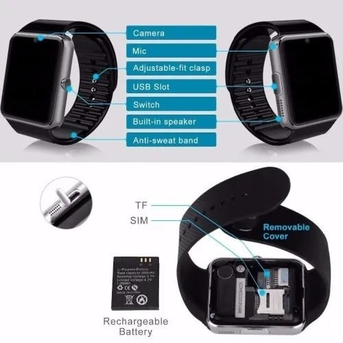 - Gt08 Smartwatch With Sim & Memory Card Slots - Black