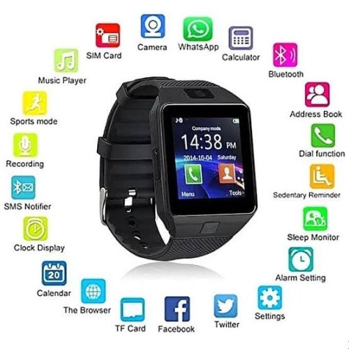 Dz09 Bluetooth Smart Watch With Sim And Tf Card Slot - black