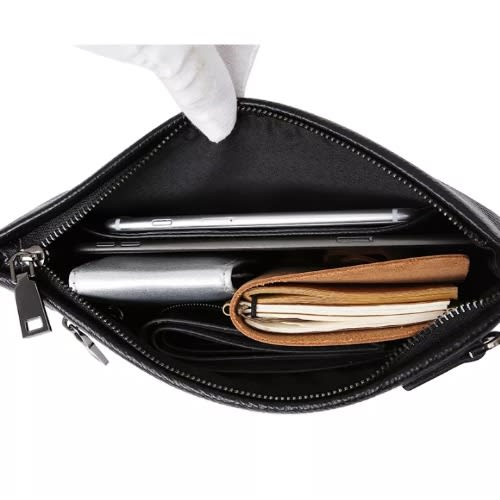 Men's Designer Croc Pattern Leather Lope Zipper Purse - Black