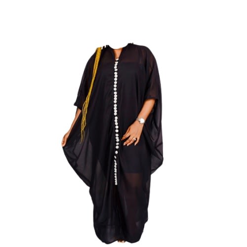 Women Contemporary Bubu Maxi Dress With Scarf - Black