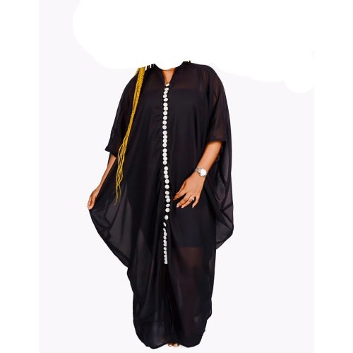Women Contemporary Bubu Maxi Dress With Scarf - Black